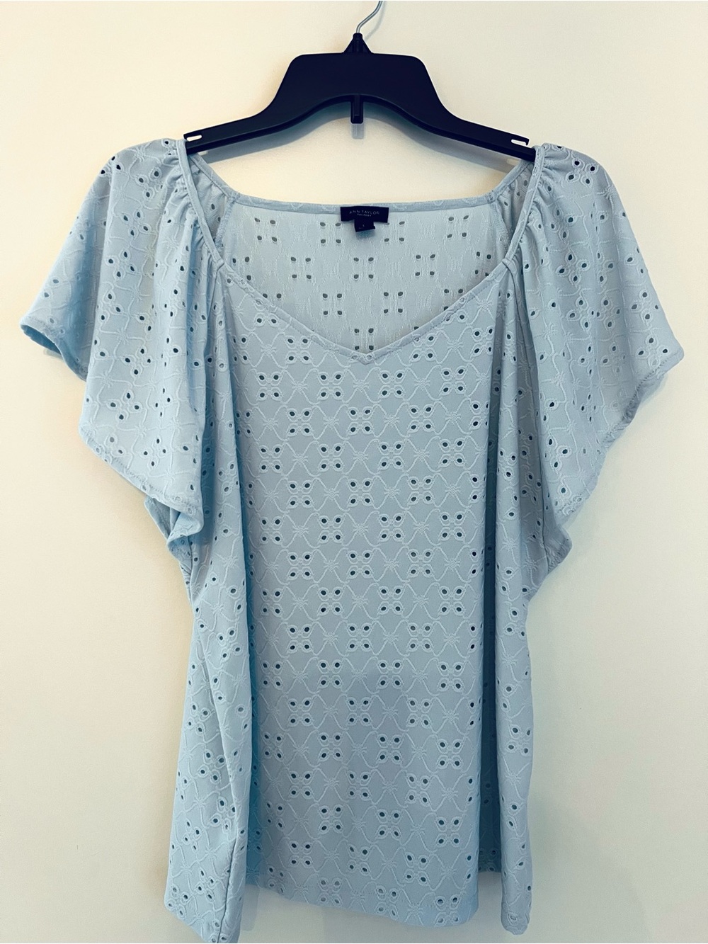 Ann Taylor Light Blue Eyelet Flutter Sleeve Tunic